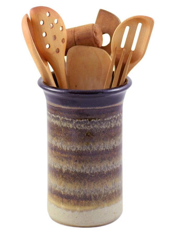 Modern Artisans American Made Stoneware Pottery Countertop Utensil Holder Jar in Mocha Cream - Image 1